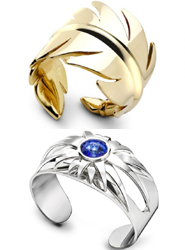 En la imagen superior, anillo en oro de la colección Messenger y debajo, brazalete de la colección Secret Night.