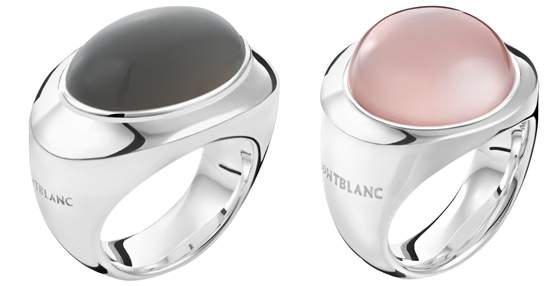 Anillos de plata con piedra lunar y cuarzo rosa en cabuchón, de la colección Rapunzel.
