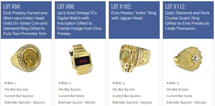 Elvis Presley vende algunas de sus joyas y relojes en subasta