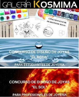 Carteles de los tres certámenes de diseño de joyería convocados por la galería madrileña. 