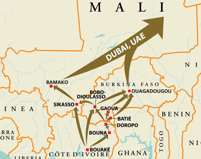 Cartografía del comercio ilícito de oro desde África Occidental
